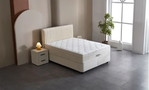 Set Pat Tapitat cu Saltea si Somiera Arden White, 160x200 cm