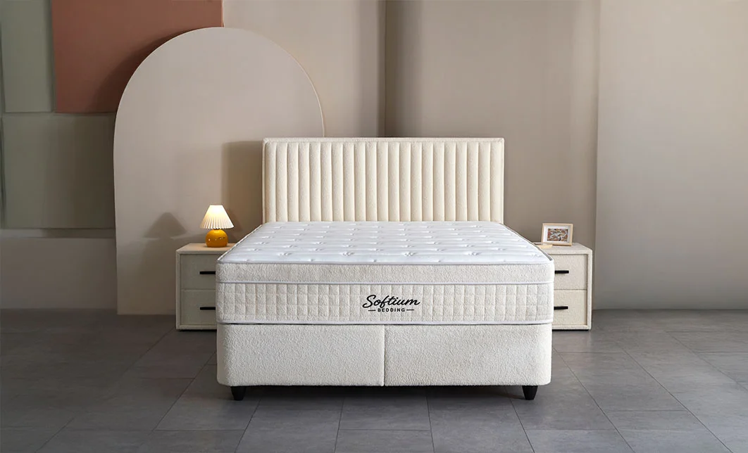 Set Pat Tapitat cu Saltea si Somiera Arden White, 160x200 cm