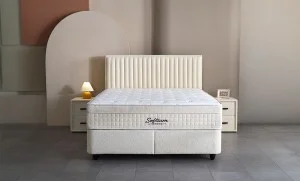 Set Pat Tapitat cu Saltea si Somiera Arden White, 160x200 cm