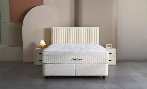 Set Pat Tapitat cu Saltea si Somiera Arden White, 160x200 cm