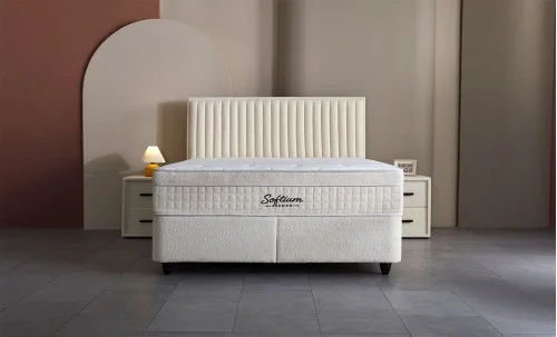 Set Pat Tapitat cu Saltea si Somiera Arden White, 160x200 cm