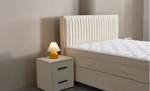 Set Pat Tapitat cu Saltea si Somiera Arden White, 160x200 cm