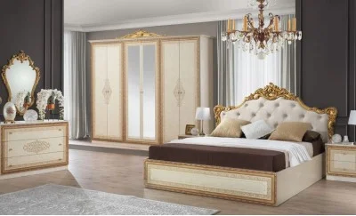 Dormitor Clasic Anette Pedriera Bej cu Dulap 6 Uși