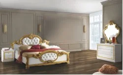 Dormitor Clasic Barocco Bianco Gold cu Dulap 4 Uși