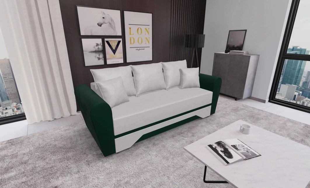 Canapea Extensibilă Atlanta Bonell Mini, Bej Deschis/ Verde Închis 2