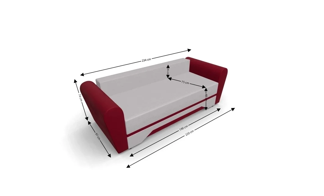 Canapea Extensibilă Atlanta Bonell Mini, Bej Deschis/Rosu Vișiniu 5