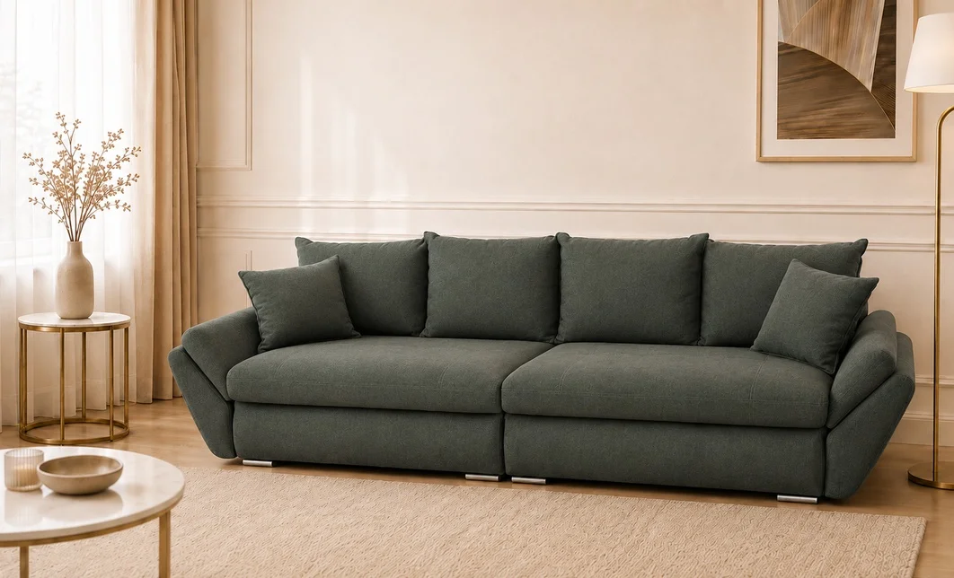 Canapea Extensibilă Confort cu Spumă HR, Verde Închis