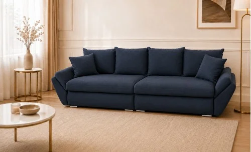 Canapea Extensibilă Confort cu Spumă HR, Bleumarin Închis
