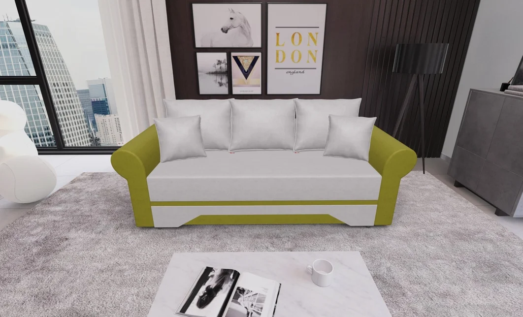 Canapea Extensibilă Mona Bonell Mini, Crem/Verde masliniu