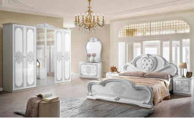 Dormitor Clasic Clarissa White cu Dulap 6 Uși