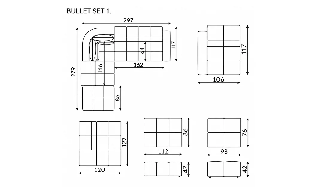 Colțar Bullet, Stofă Rawy Baloo 2074 Set 1, Bej 3