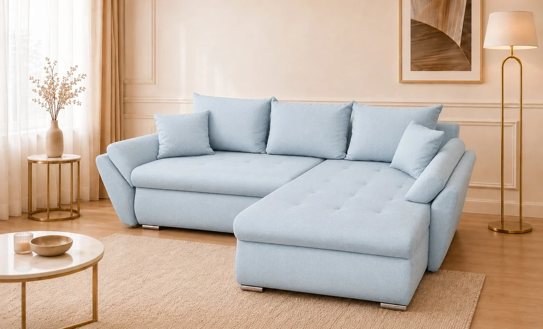 Colțar Extensibil Confort cu Spumă HR, Bleu Deschis 1
