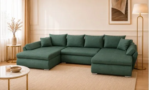 Colțar Extensibil Confort U cu Spumă HR, Verde Mentă 