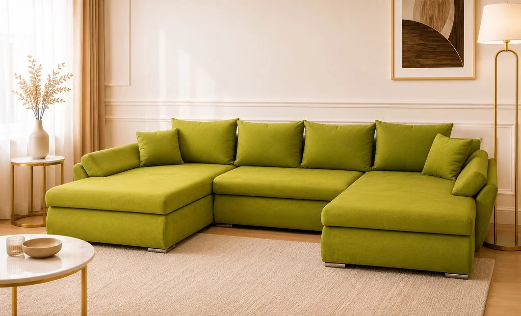Colțar Extensibil Confort U cu Spumă HR, Verde Olive 6