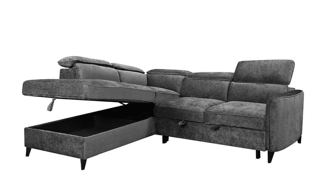 Colțar Extensibil Harmony KF7905 cu Ladă Depozitare, Șezlong Stânga, Gri Închis 4