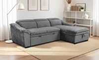 Colțar Extensibil Harmony KF7489 cu Ladă Depozitare, Șezlong Dreapta, Gri Închis 1