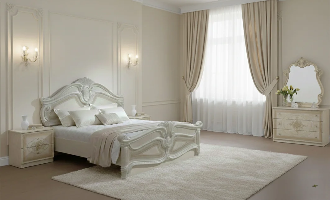 Dormitor Clasic Amalfi Beige cu Dulap 4 Uși