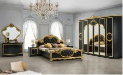 Dormitor Clasic Barocco Nero cu Dulap 6 Uși