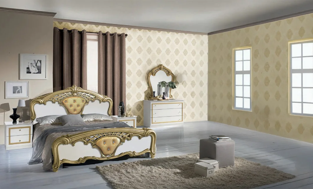 Dormitor Clasic Eva Bianco Gold cu Dulap 4 Uși