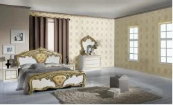 Dormitor Clasic Eva Bianco Gold cu Dulap 4 Uși