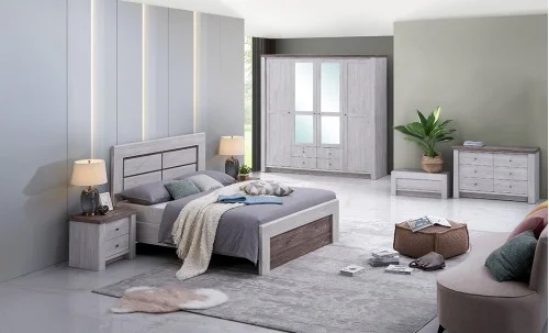 Dormitor Modern July Alb cu Dulap 4 Uși