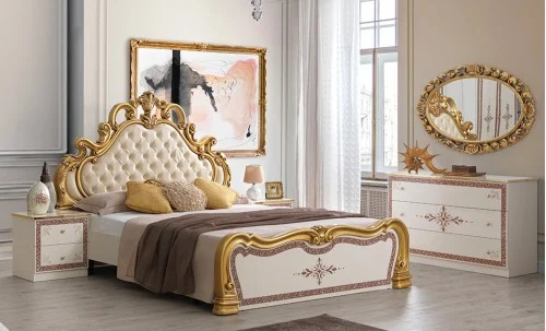 Dormitor Clasic New Grace Gold cu Dulap 4 Uși