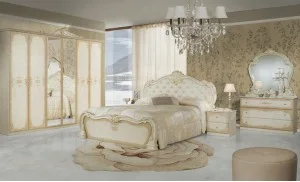 Dormitor Clasic Tolouse Beige cu Dulap 6 Uși