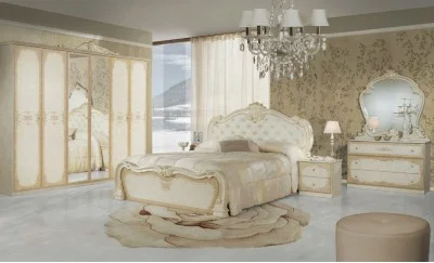 Dormitor Clasic Tolouse Beige cu Dulap 6 Uși