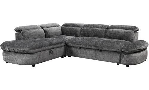 Colțar Extensibil Cremona KF7933 cu Ladă Depozitare, Șezlong Stânga, Gri