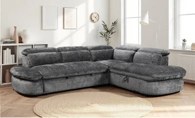 Colțar Extensibil Cremona KF7933 cu Ladă Depozitare, Șezlong Dreapta, Gri