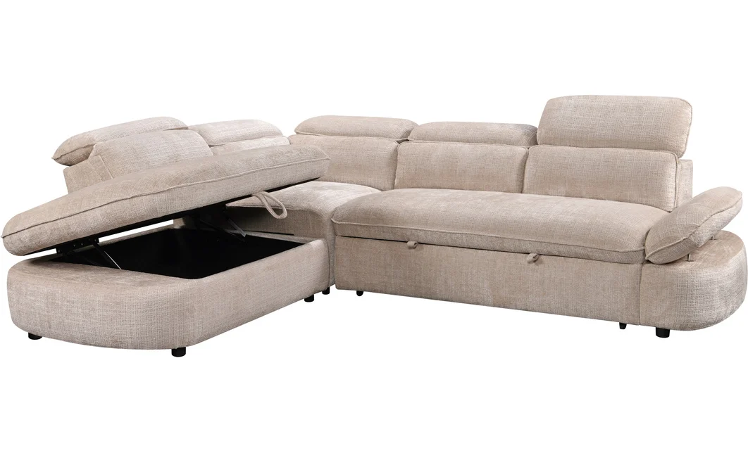 Colțar Extensibil Cremona KF7933 cu Ladă Depozitare, Șezlong Stânga, Bej 2