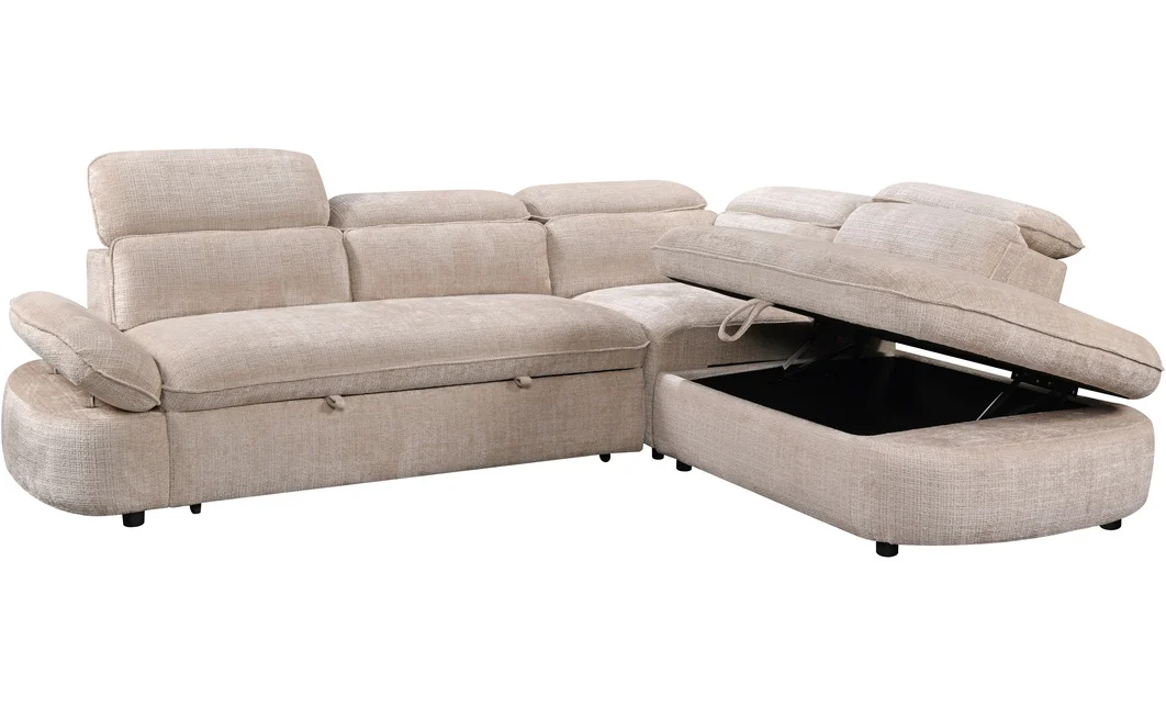 Colțar Extensibil Cremona KF7933 cu Ladă Depozitare, Șezlong Dreapta, Bej 2