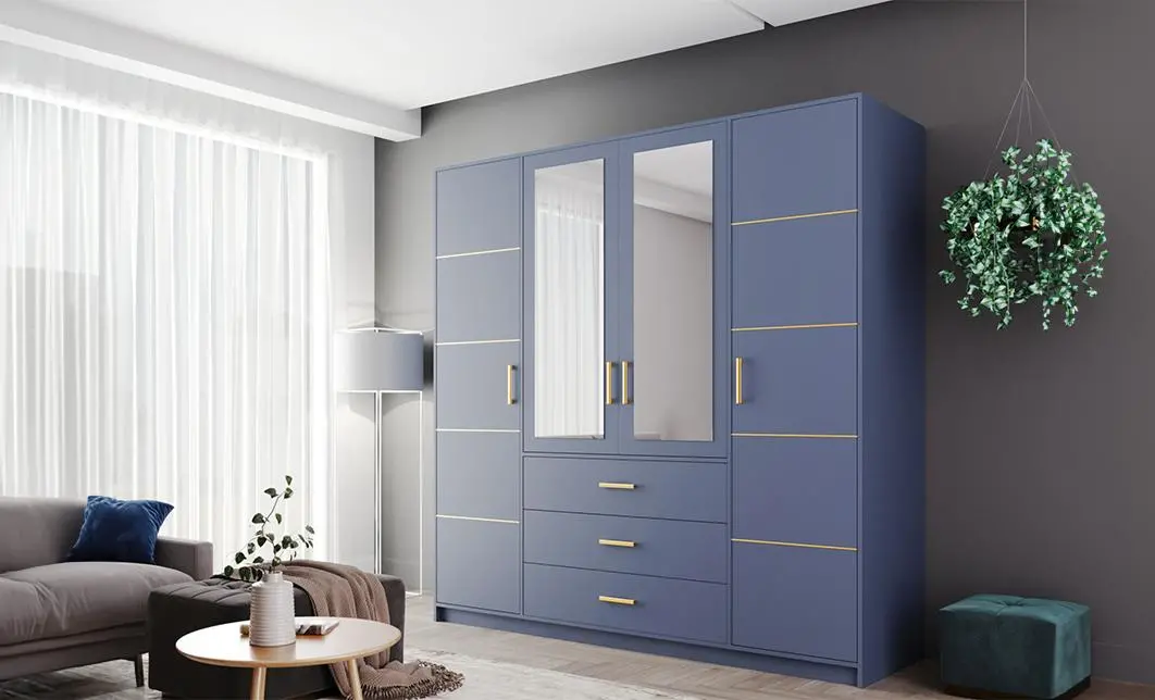 Dulap Bali 2 D4 Albastru cu Oglindă și 4 Uși 4