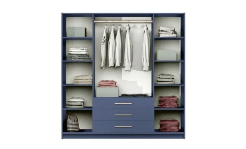 Dulap Bali 2 D4 Albastru cu Oglindă și 4 Uși