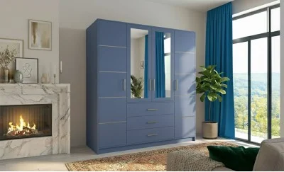 Dulap Bali 2 D4 Albastru cu Oglindă și 4 Uși