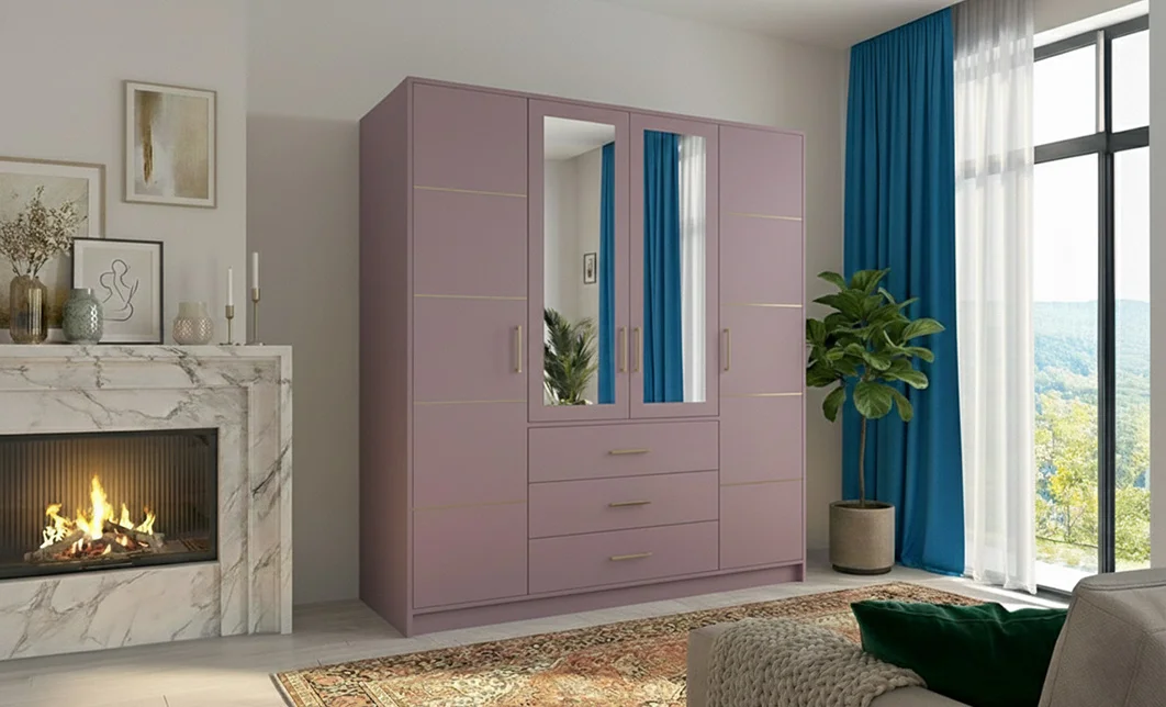 Dulap Bali 2 D4 Lila cu Oglindă și 4 Uși