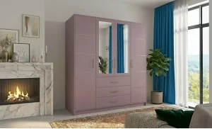 Dulap Bali 2 D4 Lila cu Oglindă și 4 Uși