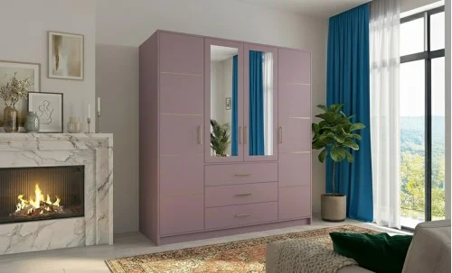 Dulap Bali 2 D4 Lila cu Oglindă și 4 Uși