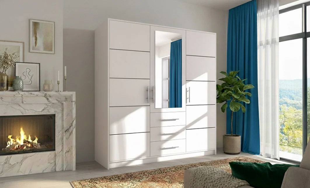 Dulap Bali 3 Usi D3 Alb cu Oglinda