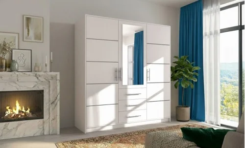 Dulap Bali 3 Usi D3 Alb cu Oglinda