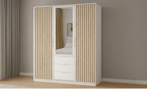 Dulap Bali Lux 3 Usi D3 Alb cu Riflaj si Oglinda