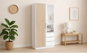 Dulap Bali Lux D2 Alb 2 Uși cu Riflaj și Oglindă