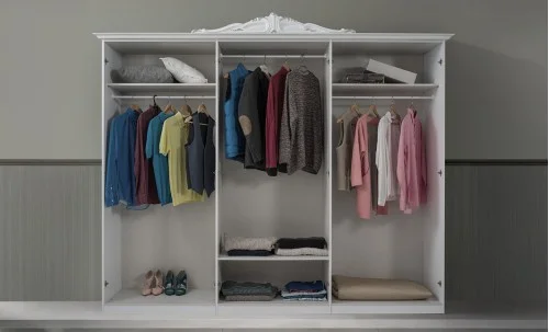 Dormitor Clasic Luisa Bianco Silver cu Saltea, Somieră și Dulap 4 Uși Incluse