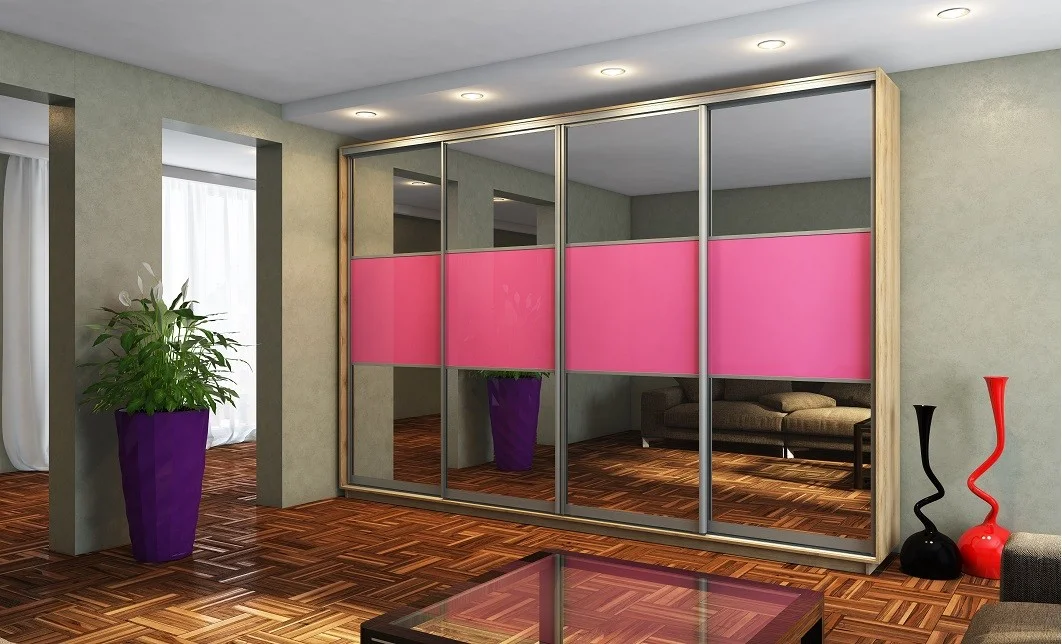 Dulap Print Roz cu Oglinzi / L360 x H240 x A60