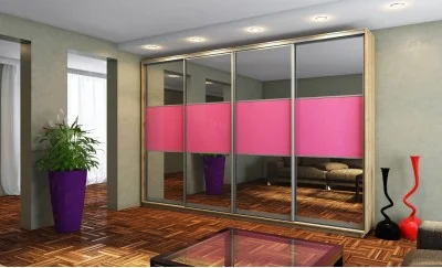 Dulap Print Roz cu Oglinzi / L360 x H220 x A45