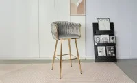 Scaun Bar KJC365 Gri & Picioare Aurii