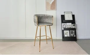 Scaun Bar KJC365 Gri & Picioare Aurii