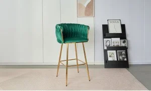Scaun Bar KJC365 Verde & Picioare Aurii