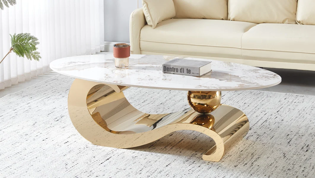 YA−MAN STA-212P GOLD Masă de cafea KJCT5331 – Design modern cu blat marmură și bază aurie