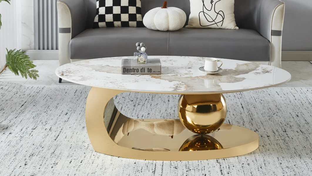 Masă de cafea KJCT5330 – Design modern cu accente aurii